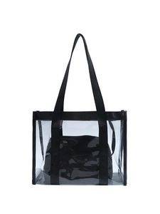 Sac cabas transparent en PVC avec anses en nylon noir et pochette intérieure