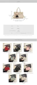 Detailed size chart and multi-color PU leather tote bags with cute bear pendant