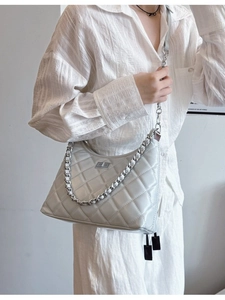 Sac à Épaule Femme Style Français Matelassé Losange Simili Cuir Chaîne Bandoulière Luxe Mode Couleur Unie Polyvalent Main