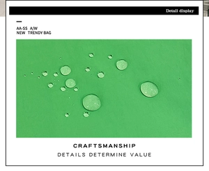 Close-up of waterproof green woven fabric with water droplets on a trendy crossbody bag