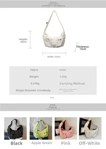 Tableau des tailles et spécifications du grand sac à bandoulière en toile style besace
