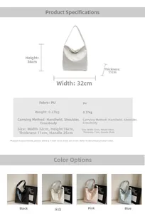 Size chart showing 32x36x11cm dimensions and PU material specs for the tote bag