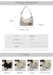 Detailed view of large capacity tote bag dimensions 34cm width and available color options