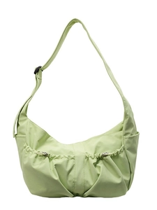 Sac bandoulière en nylon vert clair plissé avec cordon et sangle réglable
