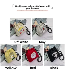 Bunte Nylon-Beuteltaschen mit niedlicher Stickerei und gewebten Kordelzug-Trägern