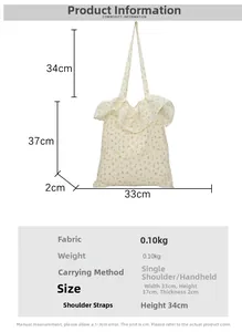 Tableau des tailles détaillé pour tote bag en toile à fleurs avec dimensions exactes