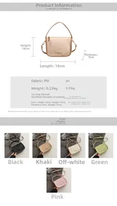 Größentabelle für gefaltete Beuteltasche mit Maßen 18x14x9cm und Materialdetails aus PU