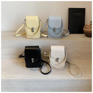 Mini crossbody phone bags in four colors with woven leather texture and metal clasp