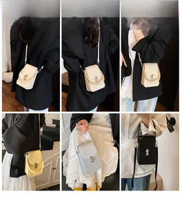 Detailed views of leather patchwork mini handbags in multiple colors for crossbody styling