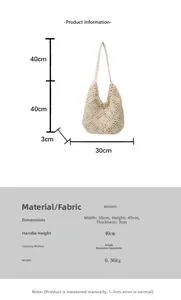Guide des tailles du sac de plage en coton tissé avec dimensions 30x40x3cm et bandoulière