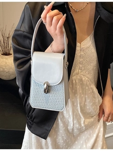 Light blue faux crocodile small crossbody handbag with silver hardware and top handle