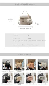 Spécifications détaillées de taille et tableau des matières pour le mini sac à main en cuir PU
