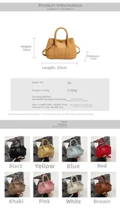 Detaillierte Größentabelle und Farbauswahl für diese PU-Leder-Eimertasche aus Korea