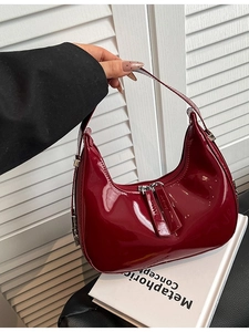 Sac sous le Bras pour Femmes en Cuir Verni PU à la Mode Sac à Bandoulière Brillant Forme de Lune Cabas Décontracté Hobo
