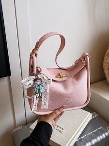 Fashion Litchi Grain PU Leather Crossbody Bag For Women Small Square Shoulder Bag With Sweet Lace Artificial Pearl Charm Dating Daily Handbag