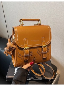 Damen Mini Mode Rucksack PU-Leder Retro Bär Bedruckte Handtasche Umhängetasche Buchstabenmuster Schultasche Mädchen Täglicher Reise Rucksack