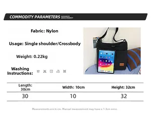 Größentabelle für schwarze Nylon-Tragetasche mit Maßen 30x10x32 cm und Spezifikationen