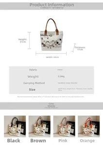 Detailed dimension guide for large canvas tote bag with cartoon cat print and 39x31x17cm size