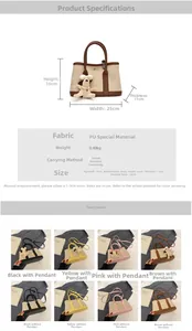 Detailed size specifications of the canvas tote bag showing dimensions and color options