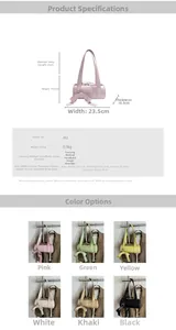 Detailed size specifications and multi-color options for the cylinder shoulder bag
