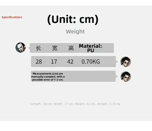 Detailed size parameters for the PU leather backpack showing 28x17x42cm dimensions
