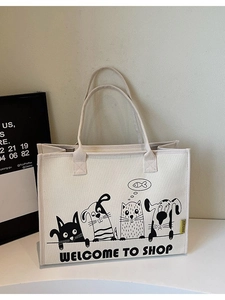 Damen Casual Segeltuch Einkaufstasche Große Kapazität Schultertasche Süße Cartoon Katze Hund Druck Handtasche Shopping Tasche