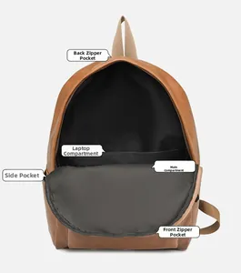 Internal view of brown backpack showing laptop compartment and spacious main section