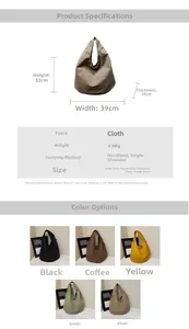 Dimensioni dettagliate e opzioni di colore per la grande borsa tote minimalista e borsa a spalla