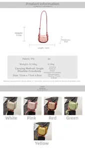 Detailed size chart and multi-color selection of mini PU leather saddle bags with bear prints