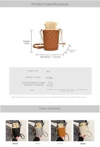 Detailed size specifications for the quilted drawstring bucket bag with dimensions