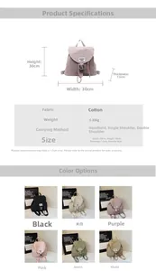 Detailed size specifications and color options for the waterproof drawstring bucket backpack
