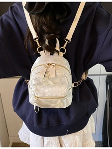 Mini pearl white backpack with 3D butterfly embroidery and elegant gold hardware