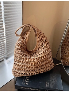 Women Straw Woven Tote Bag Large Capacity Hollow Out Handwoven Hobo Shoulder Bag For Beach Vacation Holiday Casual Style