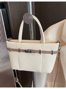 Borsa a Mano da Donna in Pelle PU con Motivo Litchi Moda Pendolare Borsa a Tracolla Con Serratura in Metallo Argentato Borsa Tote