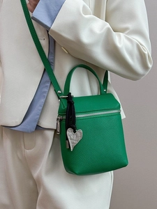 Green litchi pattern crossbody bag for women with heart pendant and top handle