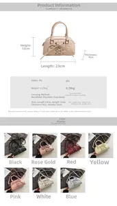 Dettaglio del fiocco intrecciato e dimensioni di questa borsa a mano da donna in PU