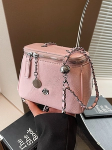Women Retro PU Leather Mini Vanity Case Crossbody Bag Fashion Small Square Shoulder Bag With Metal Chain Strap Flower Decor Elegant Purse