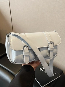 Retro Women PU Leather Underarm Bag Double Buckle High Gloss Shoulder Bag Niche Design Crossbody Bag Daily Fashion Handbag