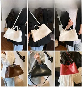Collage of chic tote bags in various colors shown as crossbody and handbag styles