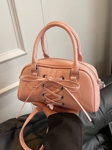Borsa a Cuscino in Pelle PU da Donna Retro con Fiocco e Allacciatura Borsa a Tracolla Grande Capacità Borsa a Spalla Lucida