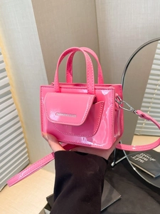 Women Fashion Mini Patent PU Leather Crossbody Square Bag Shiny Small Handbag With Adjustable Single Strap Trendy Versatile Tote