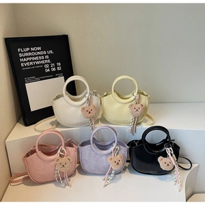 Five assorted colors of semicircular handbags with cute bear charms and silk scarves