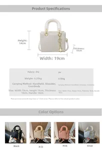 Detail view of structured handbag with floral embossing, star charm, and size dimensions