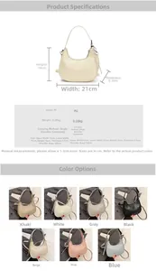 Detailed dimensions and woven PU leather texture of the stylish crescent shoulder bag