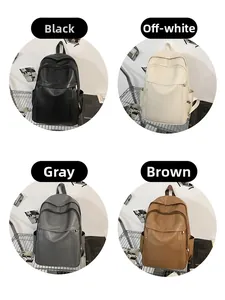 Minimalist leather backpack in black, off-white, grey, and brown with functional pockets