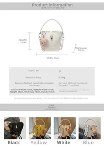 Tableau des tailles détaillé pour le sac seau en cuir PU avec dimensions et coloris