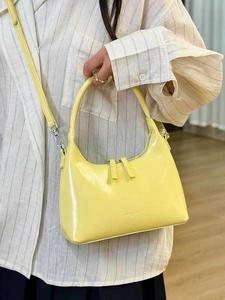 Fashion PU Leather Half Moon Hobo Bag For Women Urban Minimalist Glossy Underarm Shoulder Bag With Adjustable Strap Handbag