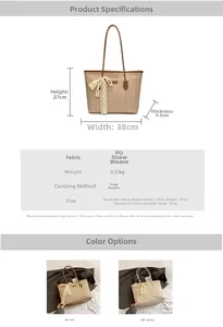 Tableau de dimensions détaillé pour le sac cabas en paille tressée avec nœud en dentelle