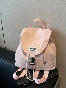 Korean Fashion Large Capacity Canvas Backpack For Women Minimalist Nylon Travel Bag With Flap Buckle Drawstring Closure