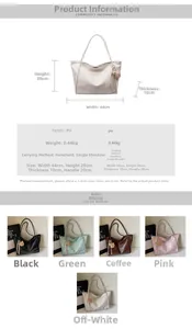 Detailed size chart showing dimensions for the large faux leather tote bag